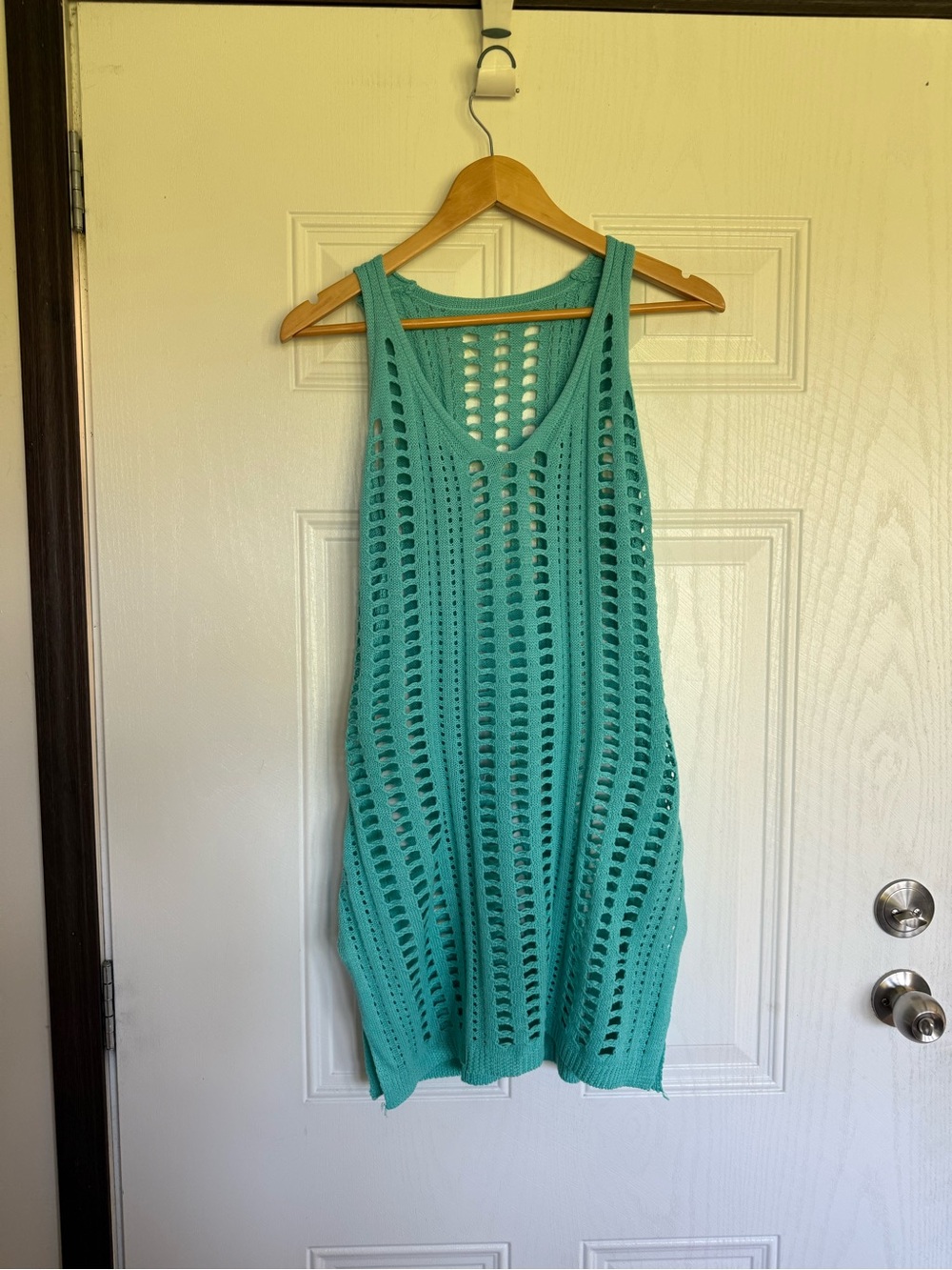 2 for $20 sale: Teal Aqua Crochet sheer open Knit Cover-Up Dress - M - Picture 2 of 4
